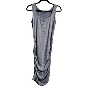 Nom Maternity Nursing Striped Midi Stretchy Dress Medium Front Buttons Stretchy